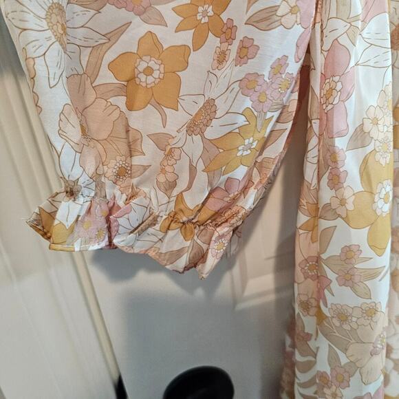 Floral Neutral Dress Womens Size XL Beige Babydoll Puff Sleeve Boho Y2K Peasant - Picture 5 of 10